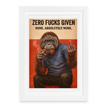 Zéro Fuck Given Ape - Affiche encadrée (27 × 37 cm) - blanc - Devant