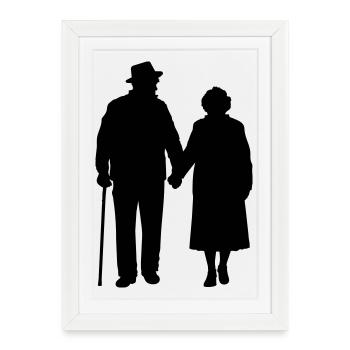 Grands-parents, petit-enfant Silhouette Famille de marche - Affiche encadrée (27 × 37 cm) - blanc - Devant
