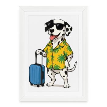 Dalmatian in Hawaiian Look Chien de voyage - Affiche encadrée (27 × 37 cm) - blanc - Devant