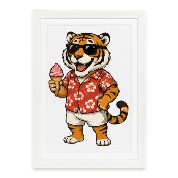 Hawaii-Tiger mit Eis-Sommerlook - Framed poster (27 × 37 cm) - white - Front