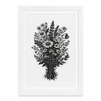 Vintage Wildflowers Linocut Botany - Framed poster (27 × 37 cm) - white - Front
