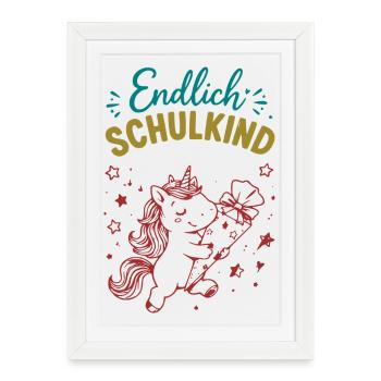 Endlich Schulkind Unicornenfreude - Gerahmtes Poster (27 × 37 cm) - Weiß - Vorne