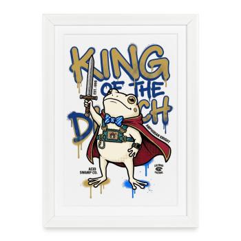 Frog King Ditch D20 RPG Amphibian Knight Art - Framed poster (27 × 37 cm) - white - Front