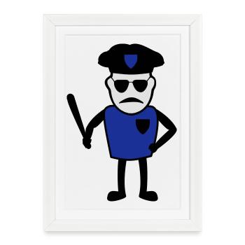 Policeman with truncheon - Framed poster (27 × 37 cm) - white - Front