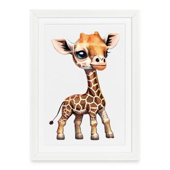 Girafe - Bébé girafe - Cool Kids Girafe - Affiche encadrée (27 × 37 cm) - blanc - Devant