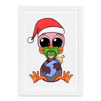 Autruche bébé Noël - Affiche encadrée (27 × 37 cm) - blanc - Devant