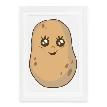 Potato Vegetables Kawai Potatoes Dish - Framed poster (27 × 37 cm) - white - Front