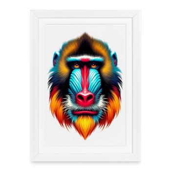 Singe mandrill - Affiche encadrée (27 × 37 cm) - blanc - Devant