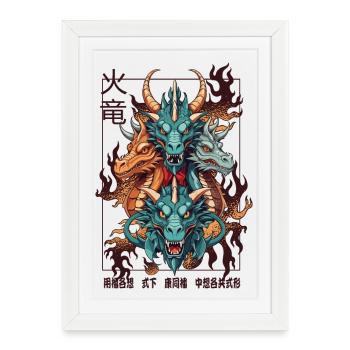 Dragons chinois - Affiche encadrée (27 × 37 cm) - blanc - Devant