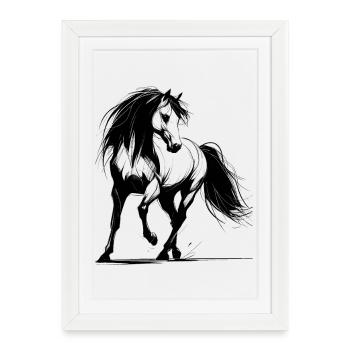 Majestic Black Stallion: Grace and Power in Motion - Framed poster (27 × 37 cm) - white - Front