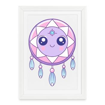 Attrape-rêves kawaii rose et violet - Affiche encadrée (27 × 37 cm) - blanc - Devant