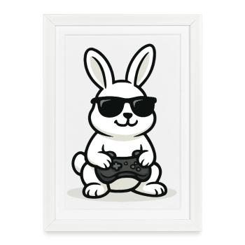 Cool Gaming Bunny - Gerahmtes Poster (27 × 37 cm) - Weiß - Vorne