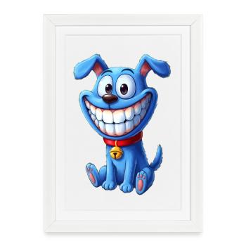 Chien joueur avec un grand sourire - Affiche encadrée (27 × 37 cm) - blanc - Devant