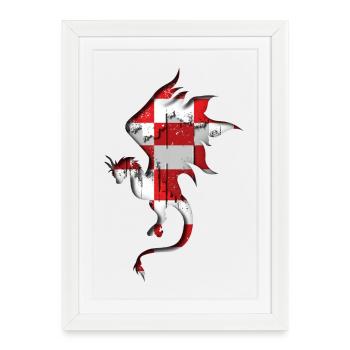 Drapeau de la Croatie - Croatie - Silhouette de dragon - Affiche encadrée (27 × 37 cm) - blanc - Devant
