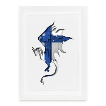 Drapeau de la Finlande - Finlande - Silhouette de dragon - Affiche encadrée (27 × 37 cm) - blanc - Devant