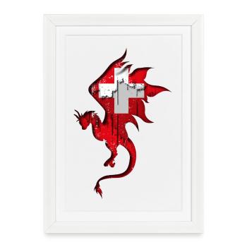 Drapeau de la Suisse - Suisse - Dragon Silhouette - Affiche encadrée (27 × 37 cm) - blanc - Devant