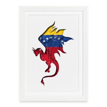 Drapeau du Venezuela - Venezuela - Dragon - Affiche encadrée (27 × 37 cm) - blanc - Devant