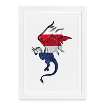 Drapeau du Costa Rica - Silhouette de dragon - Affiche encadrée (27 × 37 cm) - blanc - Devant