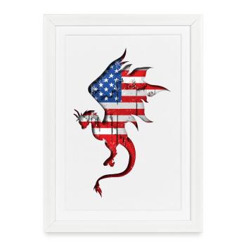 Drapeau des États-Unis - USA - Dragon - Affiche encadrée (27 × 37 cm) - blanc - Devant