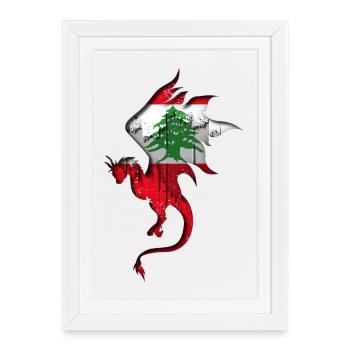 Drapeau du Liban - Liban - Silhouette de dragon - Affiche encadrée (27 × 37 cm) - blanc - Devant