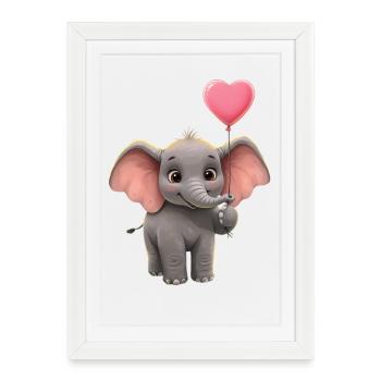 Un mignon bébé éléphant avec un ballon en forme de cœur - Affiche encadrée (27 × 37 cm) - blanc - Devant