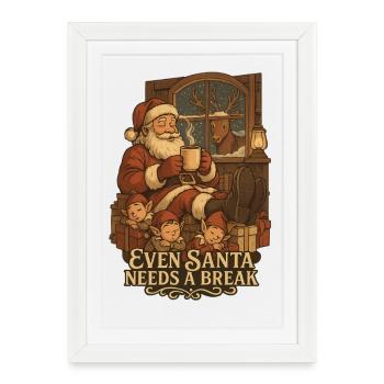 Pause Père Noël près de la cheminée - Affiche encadrée (27 × 37 cm) - blanc - Devant
