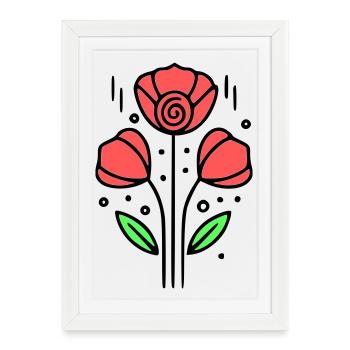 Coquelicots coquelicots minimaliste Line Art 10 - Affiche encadrée (27 × 37 cm) - blanc - Devant