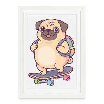Pug Skateboard Backpack - Framed poster (27 × 37 cm) - white - Front