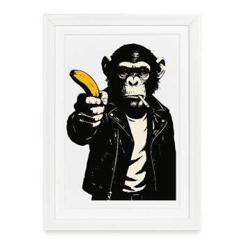 Singe Rebelle Banane - Affiche encadrée (27 × 37 cm) - blanc - Devant