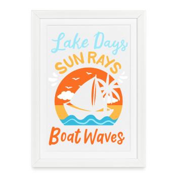 Lake Days Sun Rays Boat Waves Retro Sailing Art - Framed poster (27 × 37 cm) - white - Front