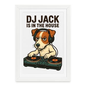 Jack Russell Terrier DJ Turntables Techno Gift - Framed poster (27 × 37 cm) - white - Front