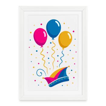 Carnival with jester's cap and colorful balloons - Framed poster (27 × 37 cm) - white - Front