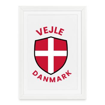 Vejle Le Drapeau du Danemark - Affiche encadrée (27 × 37 cm) - blanc - Devant