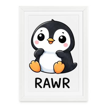 Cute Penguin Cartoon with Water Lily Laughing Joy - Framed poster (27 × 37 cm) - white - Front
