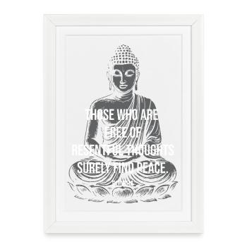 Peaceful Mind Buddha Quote - Affiche encadrée (27 × 37 cm) - blanc - Devant