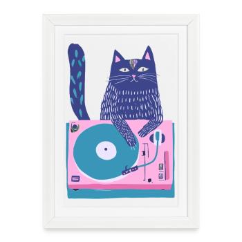 DJ Purple Cat sur la platine - Affiche encadrée (27 × 37 cm) - blanc - Devant