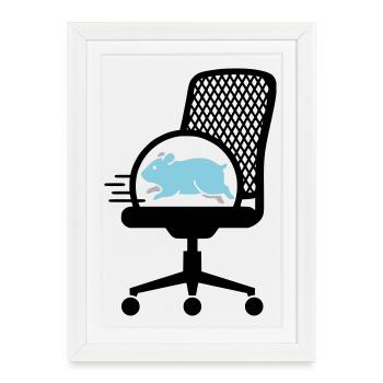 Roue de hamster sur chaise de bureau - Affiche encadrée (27 × 37 cm) - blanc - Devant