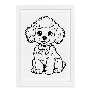 Caniche avec nœud – breloque pour les vêtements - Affiche encadrée (27 × 37 cm) - blanc - Devant