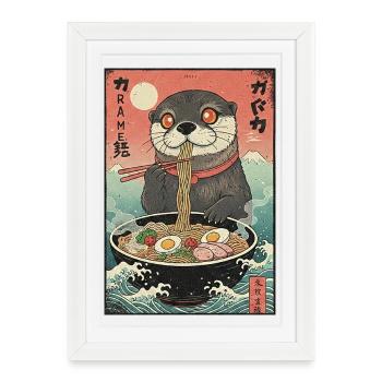 Nouilles ramen à la loutre de Kawaii - Affiche encadrée (27 × 37 cm) - blanc - Devant