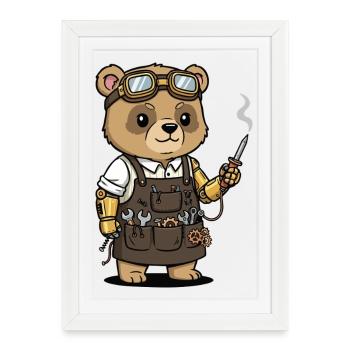 Bear Mechanic Steampunk Robotic Arm - Framed poster (27 × 37 cm) - white - Front