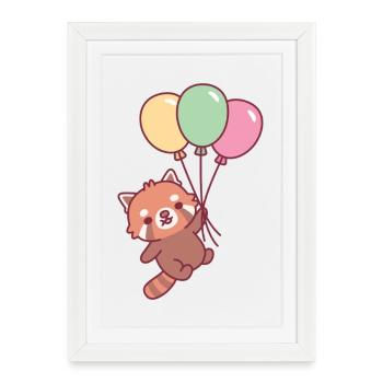 Mignons pandas roux et ballons - Affiche encadrée (27 × 37 cm) - blanc - Devant