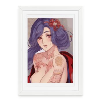 Geisha Bloom Tattooed  - Framed poster (27 × 37 cm) - white - Front