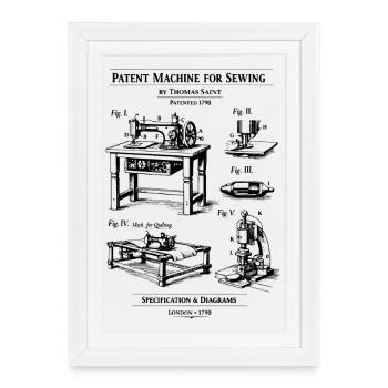 Patent für Nähmaschinen-Baupläne - Gerahmtes Poster (27 × 37 cm) - Weiß - Vorne