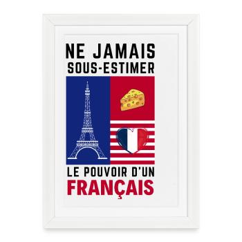 Éiffel et Coeur Français - Affiche encadrée (27 × 37 cm) - blanc - Devant