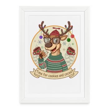 Renne avec cacao et biscuits - Affiche encadrée (27 × 37 cm) - blanc - Devant