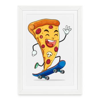 Encouragement du Patineur Pizza Slice - Affiche encadrée (27 × 37 cm) - blanc - Devant