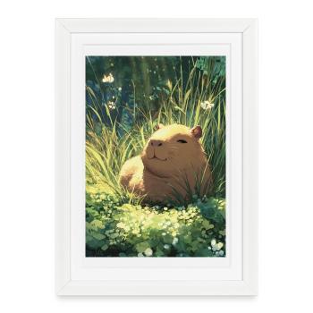Hamster soleil dans l'herbe - Affiche encadrée (27 × 37 cm) - blanc - Devant
