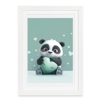 Panda tendre et cœur vert pastel - Affiche encadrée (27 × 37 cm) - blanc - Devant
