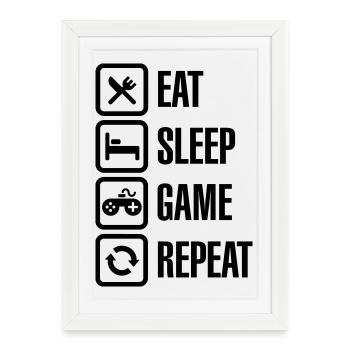 Eat sleep game repeat - Gerahmtes Poster (27 × 37 cm) - Weiß - Vorne
