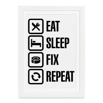 Eat Sleep Fix Repeat - Duct Tape - Affiche encadrée (27 × 37 cm) - blanc - Devant